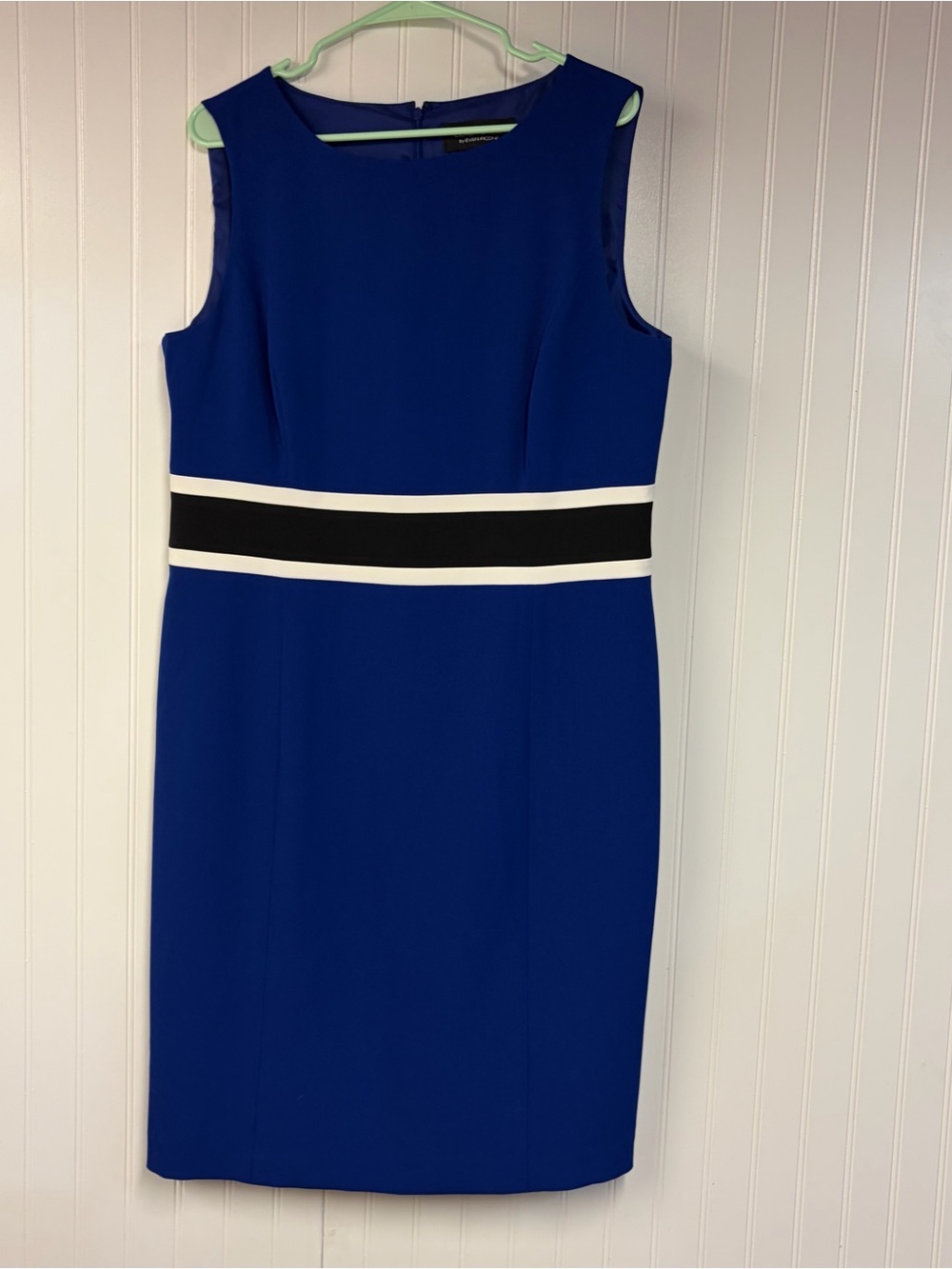 Evan Picone Sleeveless Royal Blue Sheath Dress with Contrasting Waistband 14